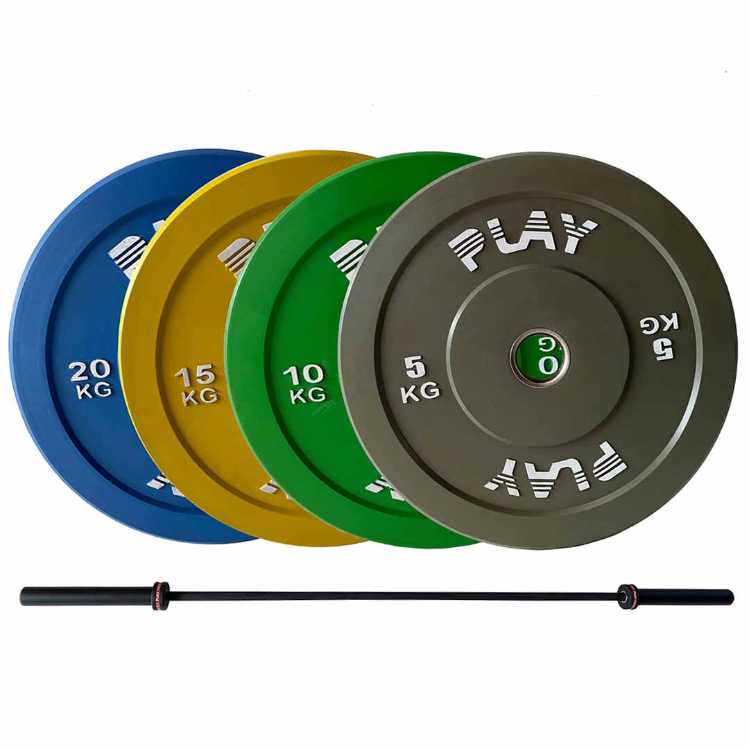 PLAY Pakke - Bumper Plate 100 kg + Vektstang